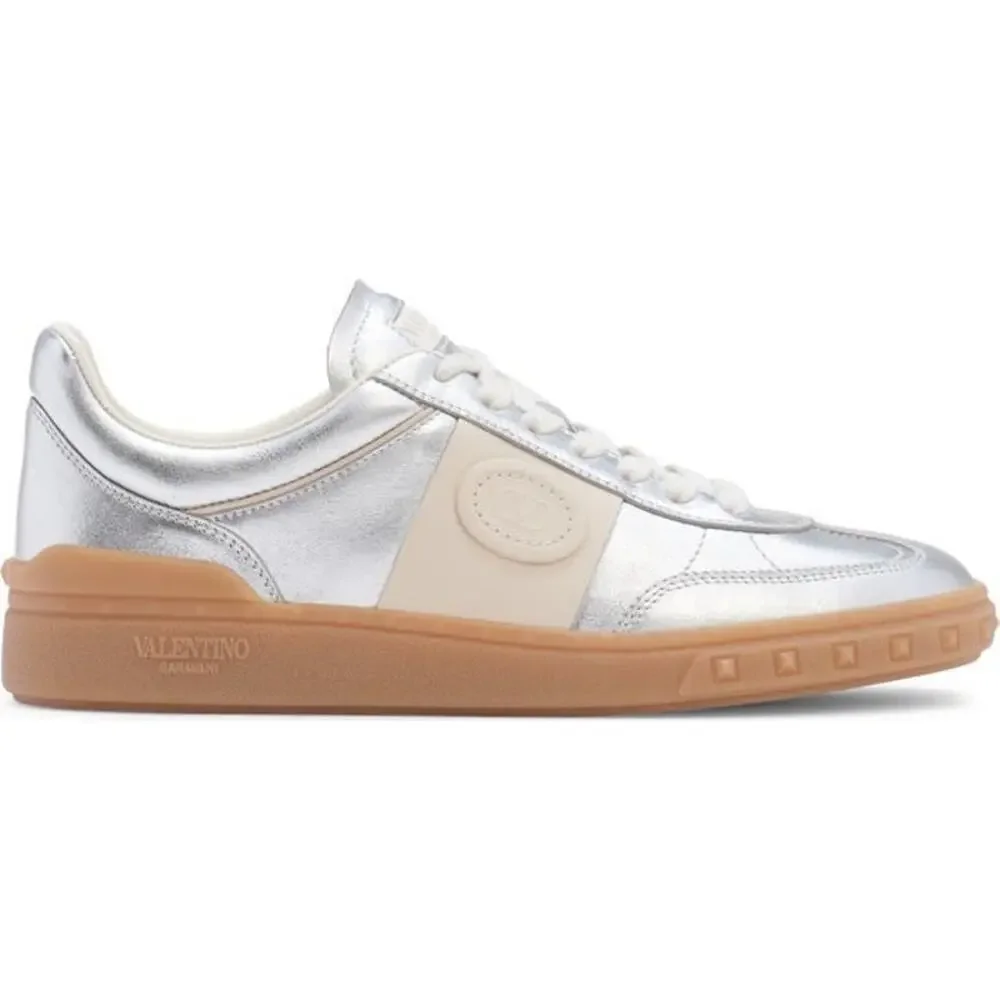 Valentino Garavani Upvillage Metallic Silver Low Top Sneakers 10.5
